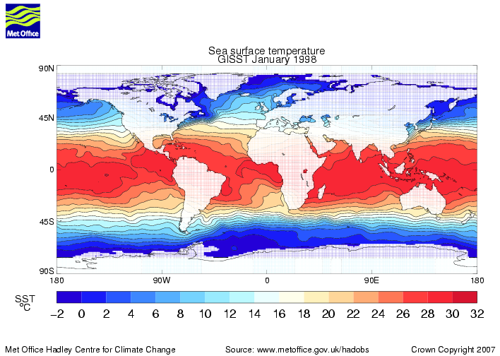 Actual temperatures Janurary 1998